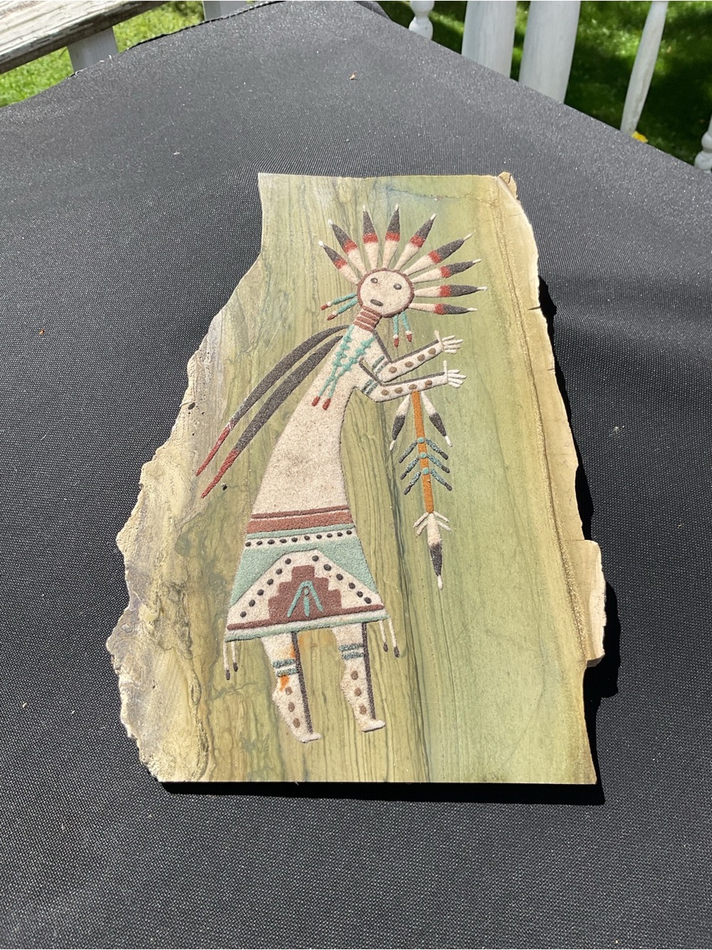 Vintage JUDY LEWIS Navajo Sand Art on Slate Stone signed